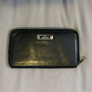 Yves Saint Laurent Black Leather Wallet with Silver Plaque